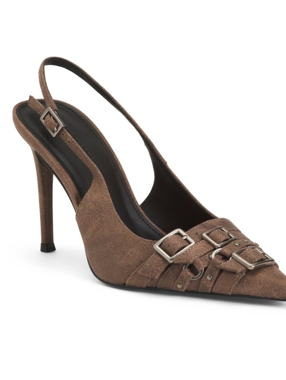 🩶▪️Steve Madden▪️ Grey Rivvy  Suede Pointed-Toe Slingback Heel with Buckles